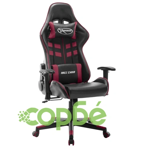 Геймърски стол, черно и виненочервено, изкуствена кожа ➤ топ цена ➤ sorbe.bg