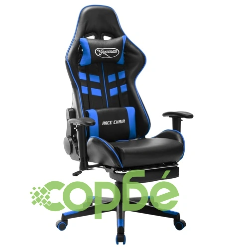 Геймърски стол с подложка крака черно и синьо изкуствена кожа ➤ топ цена ➤ sorbe.bg