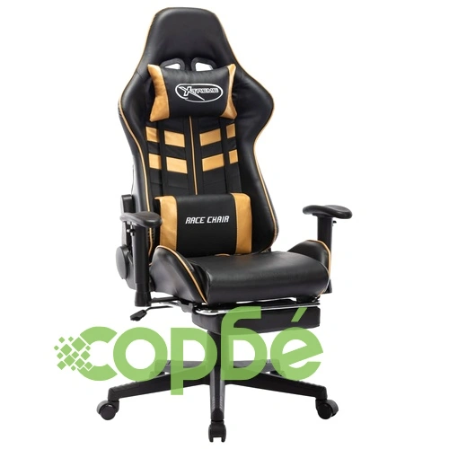 Геймърски стол с подложка крака черно/златисто изкуствена кожа ➤ топ цена ➤ sorbe.bg