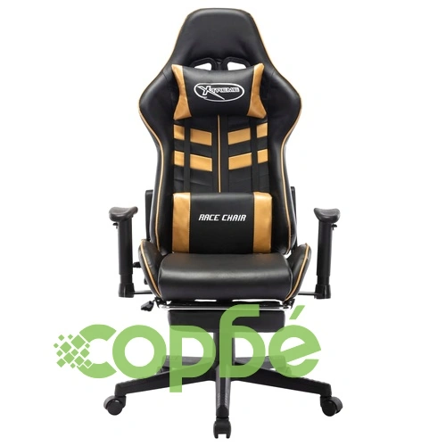 Геймърски стол с подложка крака черно/златисто изкуствена кожа ➤ топ цена ➤ sorbe.bg