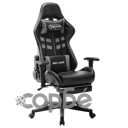 Геймърски стол с подложка за крака черно и сиво изкуствена кожа ➤ топ цена ➤ sorbe.bg