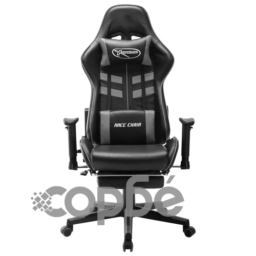 Геймърски стол с подложка за крака черно и сиво изкуствена кожа ➤ топ цена ➤ sorbe.bg