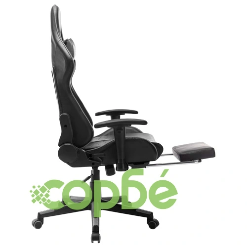 Геймърски стол с подложка за крака черно и сиво изкуствена кожа ➤ топ цена ➤ sorbe.bg