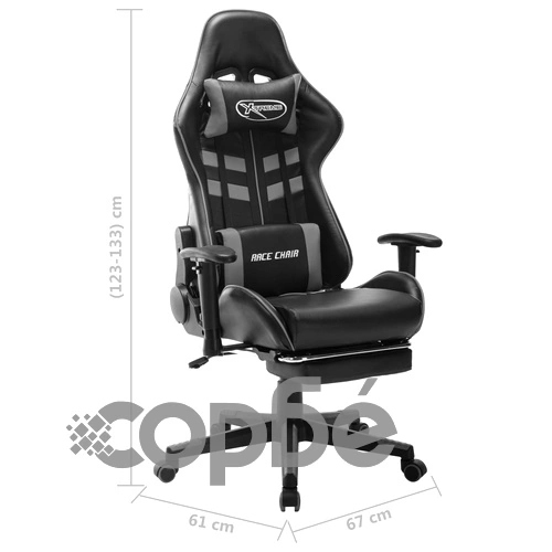 Геймърски стол с подложка за крака черно и сиво изкуствена кожа ➤ топ цена ➤ sorbe.bg