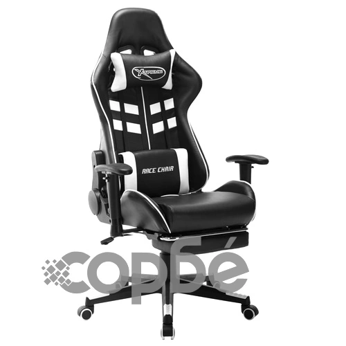 Геймърски стол с подложка за крака черно и бяло изкуствена кожа ➤ топ цена ➤ sorbe.bg