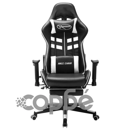 Геймърски стол с подложка за крака черно и бяло изкуствена кожа ➤ топ цена ➤ sorbe.bg