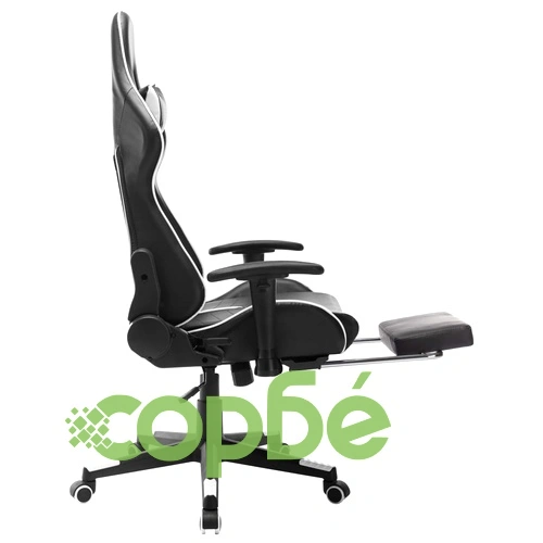 Геймърски стол с подложка за крака черно и бяло изкуствена кожа ➤ топ цена ➤ sorbe.bg