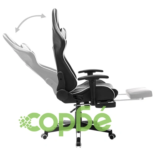 Геймърски стол с подложка за крака черно и бяло изкуствена кожа ➤ топ цена ➤ sorbe.bg