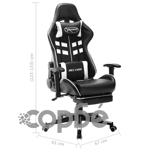 Геймърски стол с подложка за крака черно и бяло изкуствена кожа ➤ топ цена ➤ sorbe.bg