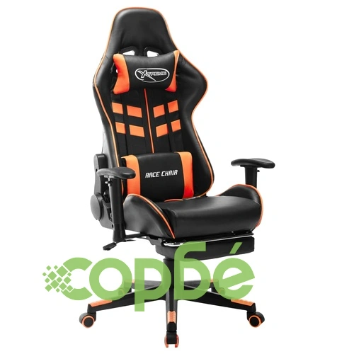 Геймърски стол с подложка крака черно/оранжево изкуствена кожа ➤ топ цена ➤ sorbe.bg