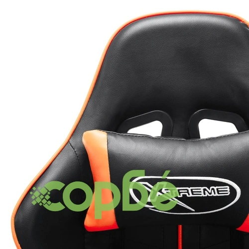 Геймърски стол с подложка крака черно/оранжево изкуствена кожа ➤ топ цена ➤ sorbe.bg