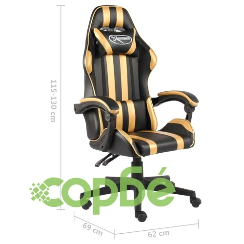 Геймърски стол, черно и златисто, изкуствена кожа ➤ топ цена ➤ sorbe.bg