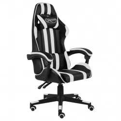 Геймърски стол, черно и бяло, изкуствена кожа