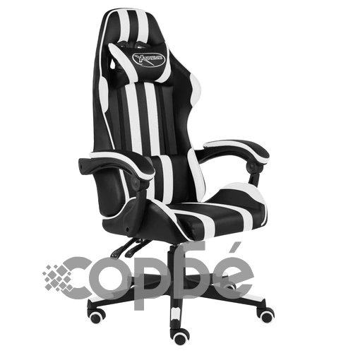 Геймърски стол, черно и бяло, изкуствена кожа ➤ топ цена ➤ sorbe.bg