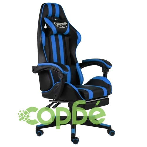 Геймърски стол с подложка за крака черно/синьо изкуствена кожа ➤ топ цена ➤ sorbe.bg