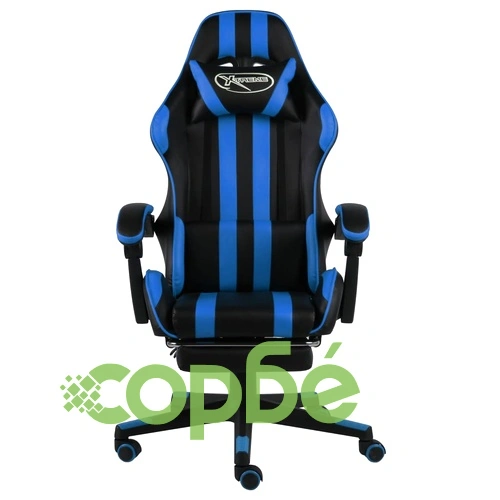 Геймърски стол с подложка за крака черно/синьо изкуствена кожа ➤ топ цена ➤ sorbe.bg