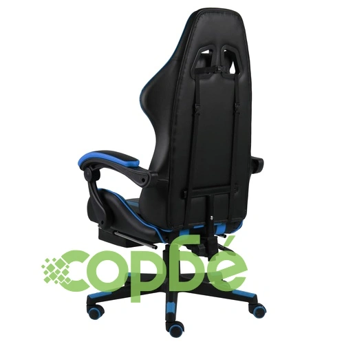 Геймърски стол с подложка за крака черно/синьо изкуствена кожа ➤ топ цена ➤ sorbe.bg