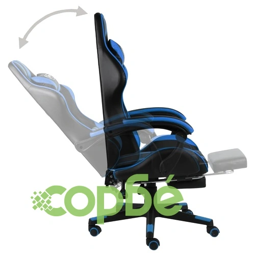 Геймърски стол с подложка за крака черно/синьо изкуствена кожа ➤ топ цена ➤ sorbe.bg