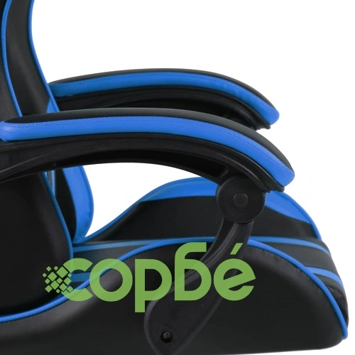 Геймърски стол с подложка за крака черно/синьо изкуствена кожа ➤ топ цена ➤ sorbe.bg