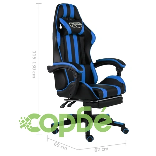 Геймърски стол с подложка за крака черно/синьо изкуствена кожа ➤ топ цена ➤ sorbe.bg