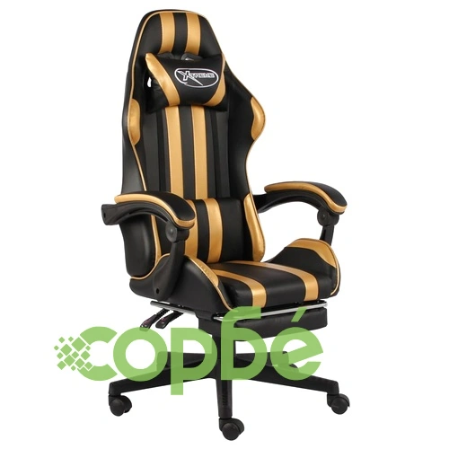 Геймърски стол с подложка за крака черно/злато изкуствена кожа ➤ топ цена ➤ sorbe.bg
