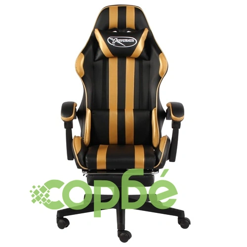 Геймърски стол с подложка за крака черно/злато изкуствена кожа ➤ топ цена ➤ sorbe.bg
