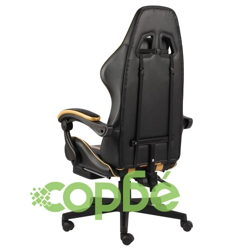 Геймърски стол с подложка за крака черно/злато изкуствена кожа ➤ топ цена ➤ sorbe.bg