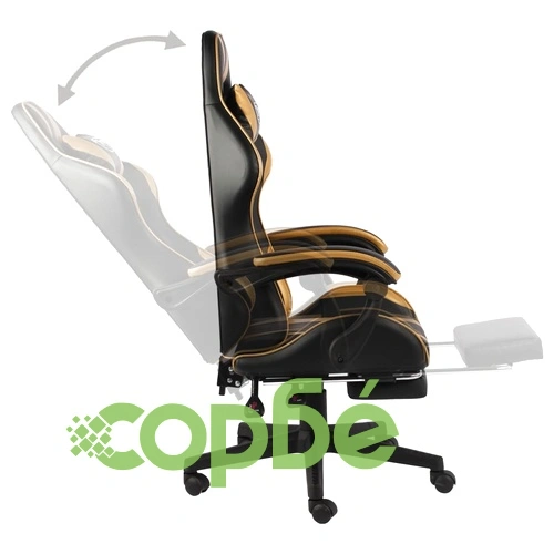 Геймърски стол с подложка за крака черно/злато изкуствена кожа ➤ топ цена ➤ sorbe.bg