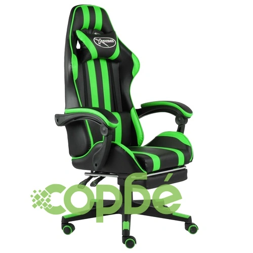 Геймърски стол с подложка за крака черно/зелено изкуствена кожа ➤ топ цена ➤ sorbe.bg