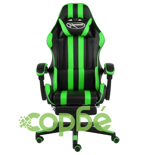 Геймърски стол с подложка за крака черно/зелено изкуствена кожа ➤ топ цена ➤ sorbe.bg