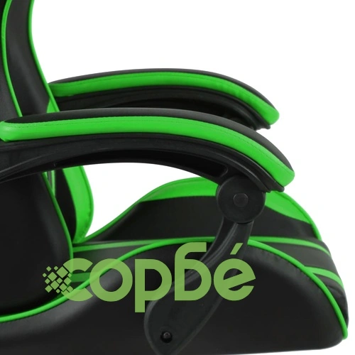 Геймърски стол с подложка за крака черно/зелено изкуствена кожа ➤ топ цена ➤ sorbe.bg