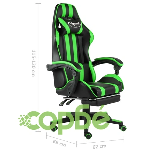 Геймърски стол с подложка за крака черно/зелено изкуствена кожа ➤ топ цена ➤ sorbe.bg