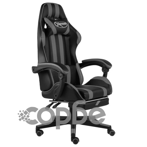 Геймърски стол с подложка за крака черно/сиво изкуствена кожа ➤ топ цена ➤ sorbe.bg