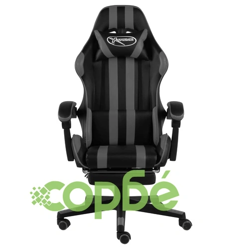 Геймърски стол с подложка за крака черно/сиво изкуствена кожа ➤ топ цена ➤ sorbe.bg