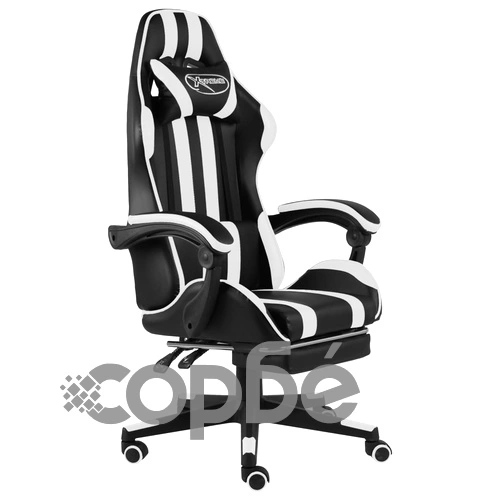 Геймърски стол с подложка за крака черно/бяло изкуствена кожа ➤ топ цена ➤ sorbe.bg