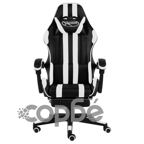 Геймърски стол с подложка за крака черно/бяло изкуствена кожа ➤ топ цена ➤ sorbe.bg
