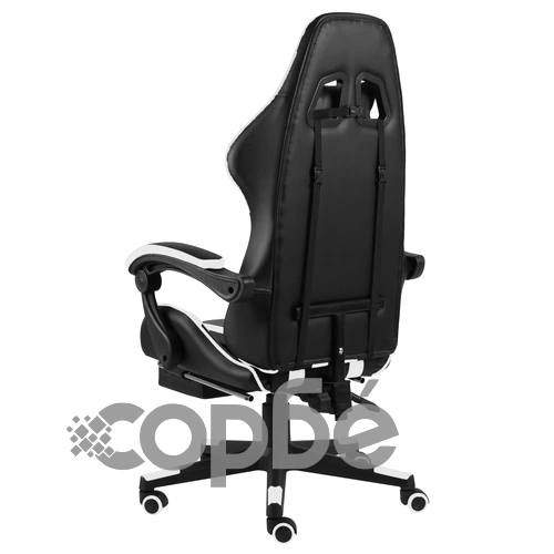 Геймърски стол с подложка за крака черно/бяло изкуствена кожа ➤ топ цена ➤ sorbe.bg