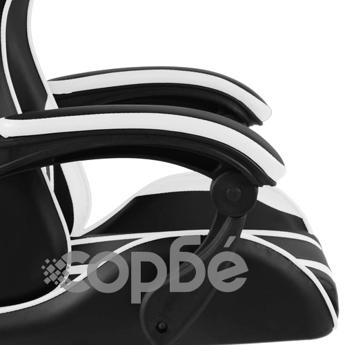 Геймърски стол с подложка за крака черно/бяло изкуствена кожа ➤ топ цена ➤ sorbe.bg