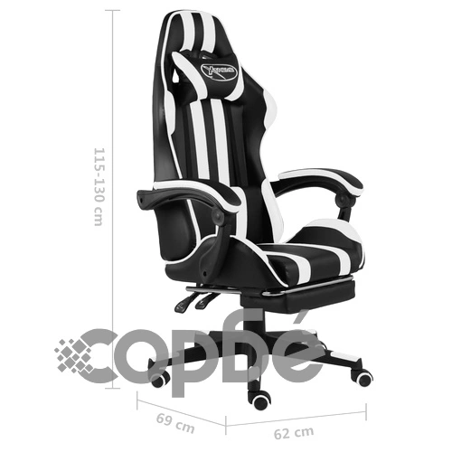 Геймърски стол с подложка за крака черно/бяло изкуствена кожа ➤ топ цена ➤ sorbe.bg