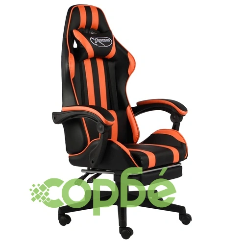 Гейминг стол с подложка за крака черно/оранжево изкуствена кожа ➤ топ цена ➤ sorbe.bg