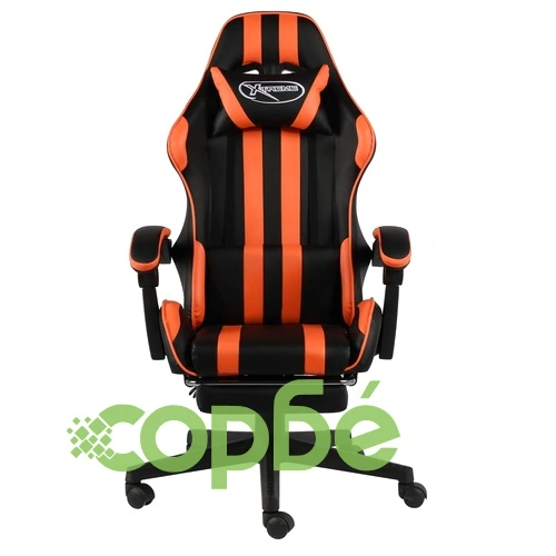 Гейминг стол с подложка за крака черно/оранжево изкуствена кожа ➤ топ цена ➤ sorbe.bg