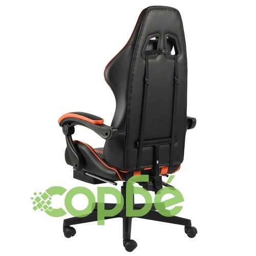Гейминг стол с подложка за крака черно/оранжево изкуствена кожа ➤ топ цена ➤ sorbe.bg
