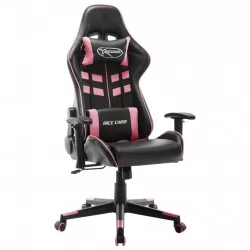 Геймърски стол, бяло и розово, изкуствена кожа