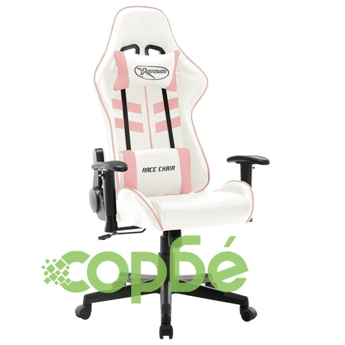 Геймърски стол, бяло и розово, изкуствена кожа ➤ топ цена ➤ sorbe.bg