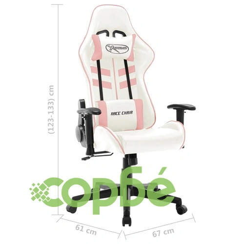Геймърски стол, бяло и розово, изкуствена кожа ➤ топ цена ➤ sorbe.bg