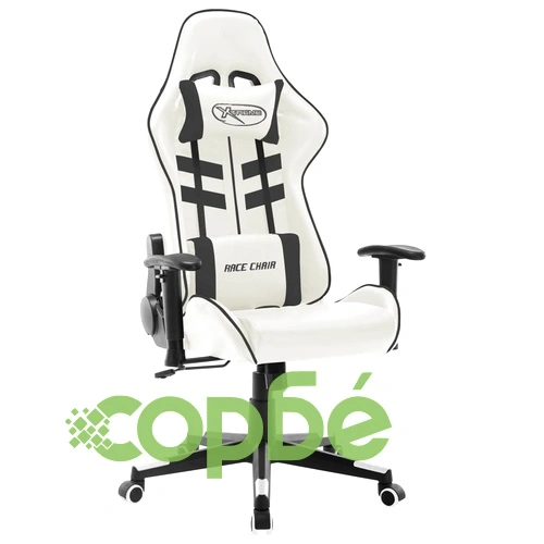 Геймърски стол, бяло и черно, изкуствена кожа ➤ топ цена ➤ sorbe.bg