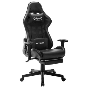 Геймърски стол, бяло и черно, изкуствена кожа