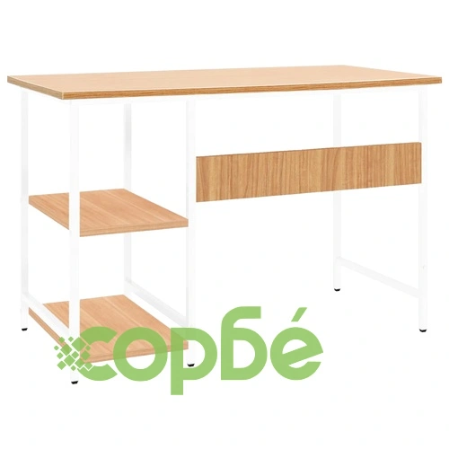 Компютърно бюро, бяло и светъл дъб, 105x55x72 см, МДФ и метал ➤ топ цена ➤ sorbe.bg