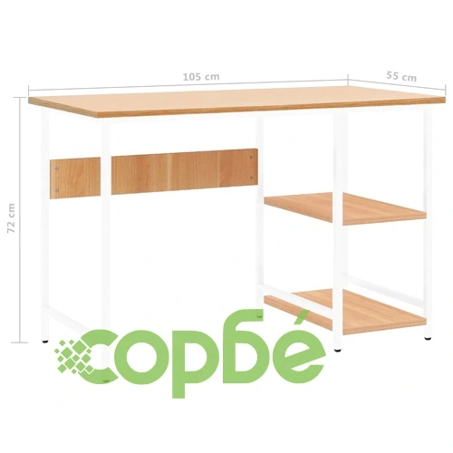 Компютърно бюро, бяло и светъл дъб, 105x55x72 см, МДФ и метал ➤ топ цена ➤ sorbe.bg