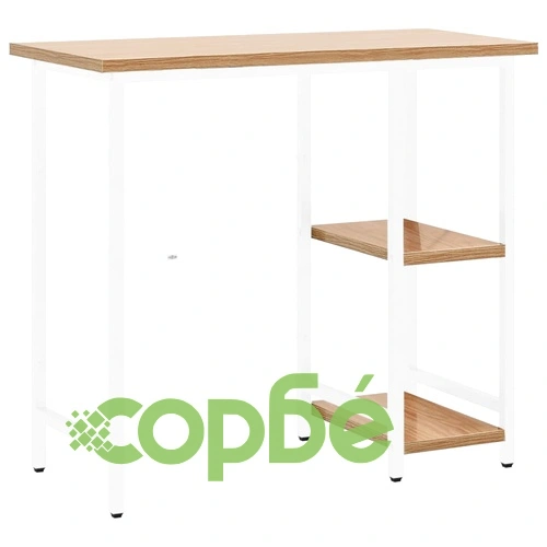 Компютърно бюро, бяло и светъл дъб, 80x40x72 см, МДФ и метал ➤ топ цена ➤ sorbe.bg
